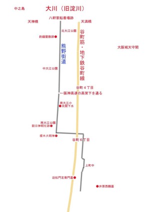 熊野街道（天満～谷九）ルート図